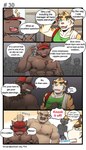 4:7 anthro boss_(gym_pals) bovid bovine bruno_(gym_pals) canid canine canis cattle clothing comic dialogue english_text felid gym_pals h155296 hat headgear headwear hi_res lion male mammal manager_(gym_pals) master_(gym_pals) nipple_piercing nipples pal_(gym_pals) pantherine piercing poking prince_(gym_pals) text tiger wolf