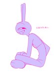 absurd_res anthro clothed clothing enaic31 glitch_productions hi_res japanese_text jax_(tadc) lagomorph leporid male mammal monochrome rabbit simple_background sitting smile smirk solo text the_amazing_digital_circus translated white_background