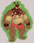 2023 absurd_res anthro antlers bangs barazoku barefoot beard bell belly biceps big_belly big_bulge big_muscles body_hair bracelet bulge christmas clothed clothing deer facial_hair feet fur green_background grey_background hair happy_trail harness hi_res holidays horn huge_muscles jewelry male mammal manly musclegut muscular muscular_anthro muscular_male navel new_world_deer nipples pecs prancer pubes reindeer simple_background smile solo standing thick_thighs toastyfuzzbuns topless topless_anthro topless_male tuft underwear