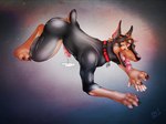 2019 4_toes 5_fingers all_fours biped_to_quadruped black_body black_lips black_nose blue_eyes bodily_fluids bone_collar_tag bound brown_eyes canid canine canis claws collar collar_only collar_tag digital_media_(artwork) digitigrade dobermann domestic_dog dripping encasement erection feet feral fingers forced forced_transformation genital_fluids genitals glistening glistening_body goo_transformation hair hands_to_paws human human_to_feral humanoid_genitalia humanoid_penis koryleo latex latex_transformation leaking_precum leg_markings lips liquid_latex looking_back male mammal markings mid_transformation nub_tail nude open_mouth orange_hair paws penis pink_penis pinscher precum precum_drip precum_on_ground shaded shocked signature simple_background socks_(marking) solo species_transformation tail tan_markings teeth textured_background toe_claws toes tongue tongue_out transformation whisker_spots worried