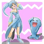 1:1 alternate_species blue_hair clothing cosplay costume duo female generation_2_pokemon hair human humanized long_hair low_res mammal nintendo open_mouth pokemon pokemon_(species) pokemon_costume ponytail ranphafranboise tail wobbuffet