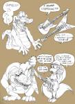 alligator alligatorid ape comic crocodile crocodilian diddy_kong_racing dixie_kong donkey_kong_(series) duo electric_guitar english_text female fender_musical_instruments_corporation flying_v guitar haplorhine hi_res kong kremling kritter_(kremling) krunch_the_kremling male mammal monkey musical_instrument nintendo plucked_string_instrument primate reptile scalie shesamonkey stratocaster string_instrument text