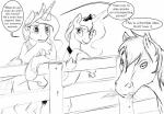 2017 absurd_res against_fence against_surface black_and_white crown cutie_mark dialogue english_text equid equine feathered_wings feathers female fence feral friendship_is_magic fur group hair hasbro headgear hi_res horn horse jewelry male mammal monochrome my_little_pony mythological_creature mythological_equine mythology necklace princess_celestia_(mlp) princess_luna_(mlp) silfoe text winged_unicorn wings