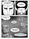 absurd_res cave comic conrad_(forbidden-grace) cristina_(forbidden-grace) dialogue digitigrade dragon duo female feral hi_res horn human knight male male/female mammal medieval membrane_(anatomy) membranous_wings mythological_creature mythological_scalie mythology quadruped scalie story thought_bubble tinny warrior wings