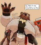 Rating: q
ID: 4907630
Date: 2024-07-09 11:19:25 -0400
Status: active
Score: 25
2024 4_fingers anthro bear belly belt ben_bigger black_clothing black_shirt black_topwear bottomwear bowserzeki brown_body bulge clothing english_text eye_scar facial_scar fingers greeting greeting_viewer hi_res jacket looking_at_viewer looking_down looking_down_at_viewer low-angle_view male mammal mihoyo moobs orange_background overweight overweight_male pants scar shirt signature simple_background solo text topwear weapon white_bottomwear white_clothing white_jacket white_pants white_topwear zenless_zone_zero post #4907630
