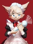 absurd_res blush canid canine canis clothed clothing crossdressing ffjjfjci fur hair hi_res humanoid maid_uniform male mammal simple_background solo uniform white_body white_fur wolf xiao_hui_(ffjjfjci) young young_humanoid young_male