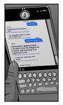 2023 3:5 ambiguous_gender anthro border cellphone claws comic dialogue disembodied_hand electronics english_text felid finger_claws hi_res john_(spincraze) mammal pantherine phone smartphone solo spincraze spot_color text texting tiger white_border