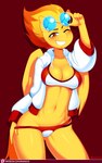 2015 amber_eyes anthro anthrofied blush breasts chromapan cleavage clothed clothing equid equine eyewear female friendship_is_magic glasses hair hasbro hi_res mammal my_little_pony mythological_creature mythological_equine mythology navel one_eye_closed orange_hair panties pegasus solo spitfire_(mlp) sunglasses text underwear url wings wink wonderbolts_(mlp)