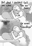 ambiguous_gender canid canine canis comic domestic_dog duo english_text female female_(lore) feral greyscale hair hug human jenny_jinya long_hair loving_reaper mammal monochrome sad size_difference text