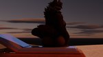 3d_(artwork) anthro beach belly big_butt bikini blender_(artwork) butt clothing digital_media_(artwork) female fur hi_res huge_butt light machine mamagen nikchan nude nuri_the_mamagen paws protogen sand solo sunlight sunset swimwear tail two-piece_swimsuit