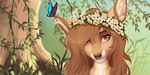 2021 ambient_arthropod anthro arthropod blue_morpho blue_wings breasts brown_eyes brown_hair brown_nose butterfly countershading day deer detailed_background digital_media_(artwork) duo eri_(feral.) eyebrows eyelashes female feral floral flower flower_crown flower_garland fur garland hair hi_res inner_ear_fluff insect kyotoleopard lepidopteran long_hair looking_aside mammal on_ear outside pink_inner_ear plant shaded smile solo tan_body tan_fur tan_inner_ear_fluff tree tuft vines white_body white_fur widescreen wings