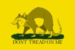 2024 absurd_res ambiguous_gender american_opossum angry arched_back black_and_yellow discord_(app) don't_tread_on_me english_text feral fur gadsden_flag grass hi_res hissing libertarian_flag mammal marsupial monochrome open_mouth plant politics restricted_palette screentone shaded snarling solo teeth telegram text virginia_opossum yellow_monochrome zer0rebel4