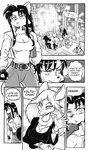 anthro breasts canid canine cleavage clock clothed clothing comic daigaijin debbie_(furryfight_chronicles) dialogue english_text female fox fur furryfight_chronicles group hair hi_res kalita_(furryfight_chronicles) male mammal monochrome text watch