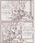 2016 5:6 anthro canid canine clothed clothing comic dialogue disney elderly english_text fan_character female fennec_fox finnick_(zootopia) fox fur half-closed_eyes july_hopps_(mistermead) lagomorph leporid male mammal narrowed_eyes police police_uniform rabbit rockbottomfeeder sitting text true_fox uniform zootopia