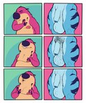 anthro balls big_balls big_penis blue_balls blue_body blue_fur blue_glans blue_penis body_hair comic digital_drawing_(artwork) digital_media_(artwork) duo flaccid flat_colors foreskin fur genitals glans hairy hairy_balls hi_res humanoid_body_hair humanoid_genitalia humanoid_penis hyena hyper jeffrey_taggart male male/male male_anthro mammal meme penis pubes saggy_balls stubble thewilldpink