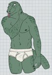 2024 anthro beastars biped black_claws black_nipples briefs briefs_only brown_eyes bulge checkered checkered_background claws clothed clothing digital_drawing_(artwork) digital_media_(artwork) gosha_(beastars) green_body green_scales hand_on_shoulder hi_res komodo_dragon lizard looking_aside male male_anthro monitor_lizard muscular muscular_anthro muscular_male navel nipples partially_clothed partially_clothed_male pattern_background pecs portrait reptile scales scalie simple_background slim solo standing three-quarter_portrait tighty_whities tongue tongue_out topless underwear underwear_only unsafescapewolf white_background white_briefs white_clothing white_sclera white_underwear