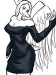 2024 3:4 5_fingers anthro biped black_clothing black_dress bone_frill breasts clothed clothed_anthro clothed_female clothing dark_rya dress fang_(gvh) feathered_wings feathers female fingers frill_(anatomy) front_view goodbye_volcano_high greyscale hair hi_res humanoid_hands long_hair looking_at_viewer markings monochrome non-mammal_breasts portrait pose prehistoric_species pterodactylus pterosaur reptile scales scalie seductive short_tail simple_background sketch smile solo standing striped_markings stripes tail three-quarter_portrait white_background wide_hips wings