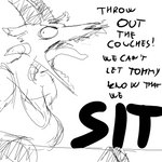 1:1 anthro bovid breasts caprine caprine_demon clothed clothing demon dialogue female goat_demon hi_res hladilnik lucy_(hladilnik) mammal monochrome solo yelling