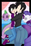 2013 black_hair blush clothing cosplay costume digital_media_(artwork) duo eyes_closed female friendship_is_magic green_eyes hair hasbro hi_res hug human kissing kissing_cheek kloudmutt male mammal my_little_pony not_furry pupils purple_eyes purple_hair rarity_(mlp) slit_pupils spike_(mlp)