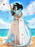 3:4 anthro beach blush breasts clothed clothing dress duo female female/female fish fully_clothed fur hi_res janice_flynn kissing lagomorph leporid mammal marine married_couple rabbit romantic seaside shark tutifruti_(artist) vanessa_waters wedding wedding_dress white_clothing wife wife_and_wife