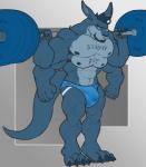 4_arms 4_pecs 4_toes abs anthro armpit_hair arms_above_head barefoot beard biceps big_muscles bigroodraws blitzen_fourpaws blue_body blue_fur bodily_fluids body_hair body_writing clothing digitigrade ear_piercing english_text exercise facial_hair facial_piercing feet fur hi_res huge_muscles jockstrap kangaroo long_ears macropod male mammal marsupial multi_arm multi_limb multi_pecs multifur muscular muscular_anthro muscular_male nightterror nipples nose_piercing nose_ring paws pecs piercing ring_piercing rootaur solo speedo sweat swimwear text text_on_body toes unavailable_at_source underwear weightlifting workout writing_on_chest