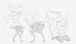 2024 arms_above_head braixen butterchalk chest_tuft dancing female generation_6_pokemon gesture guide_lines hip_tuft monochrome nintendo nude paws pokemon pokemon_(species) simple_background sitting sketch sketch_page solo spread_arms standing tuft white_background