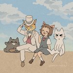 1:1 amayakasuneko ambiguous_gender anthro baron_humbert_von_gikkingen bow_tie clothed clothing crossover domestic_cat felid feline felis female feral ghibli group haru_yoshioka hat headgear headwear hi_res male mammal mojacookie official_art shikaruneko shikaruneko_(series) the_cat_returns