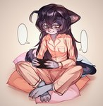 Rating: s
ID: 3697921
Date: 2022-11-18 01:30:54 -0500
Status: active
Score: 40
abby_(giantburger) anthro black_hair blue_eyes brown_eyes clothing eyewear felid feline female fur glasses grey_body grey_fur hair handheld_console heterochromia hi_res inner_ear_fluff mammal minekoo2 multicolored_body multicolored_fur pajamas paws sitting smile solo stripes tuft white_body white_fur young young_female post #3697921
