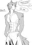 absurd_res beastars canid canine canis cnshaohua12345 haru_(beastars) hi_res humanoid legoshi_(beastars) line_art male mammal monochrome muscular scar solo tattoo wolf