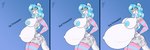 2023 3:1 absurd_res anthro areola arm_warmers armwear belly big_belly big_breasts blue_areola blue_background blue_eyes blue_hair blue_nipples blush bottomless bottomless_female brasslion breast_growth breasts butt clothed clothing fangs felid female fur grey_body grey_fur grey_nose growth hair hi_res huge_belly hyper hyper_pregnancy ivory_whittaker legwear long_hair looking_at_viewer mammal markings navel nipples outie_navel pantherine pattern_armwear pattern_clothing pattern_legwear pregnancy_progression pregnant pregnant_anthro pregnant_female sequence side_view signature simple_background snow_leopard solo spots spotted_body spotted_fur stockings striped_armwear striped_clothing striped_legwear stripes teeth thick_thighs thigh_highs topless topless_anthro topless_female white_body white_fur