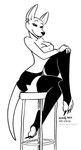 2022 anthro bedroom_eyes bottomwear breasts clothing ear_piercing ear_ring female fur furniture hi_res kangaroo kangy_(tegerio) legwear macropod mammal marsupial monochrome narrowed_eyes piercing pouch_(anatomy) ring_piercing seductive sitting skirt solo stool tail tegerio thigh_high_stockings thigh_highs