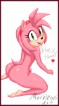 accessory amy_rose anthro big_butt black_nose breasts butt butt_focus butt_pose clothing eulipotyphlan exclamation_point feet female fur glistening glistening_butt glistening_thighs green_eyes headband headgear headwear heart_symbol hedgehog hi_res mammal marbleous open_mouth pink_body pink_butt pink_fur pose presenting presenting_hindquarters sega simple_background smile solo sonic_the_hedgehog_(series) tail tan_body tan_fur tan_skin text thick_thighs tongue under_boob white_background wide_hips