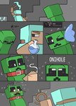 blush bodily_fluids collar comic creeper_(minecraft) defunctumbra diamond_armor diamond_pickaxe duo female hi_res human humanoid male male/female mammal microsoft minecraft mojang potion potion_bottle rope square_(anatomy) sweat text xbox_game_studios