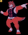 2024 absurd_res alpha_channel anthro bandage barazoku beard canid canine canis cel_shading clothed clothing conditional_dnp facial_hair fur hi_res kbh_kazuhisa kemoteto_yakuza_project looking_at_viewer male mammal muscular muscular_anthro muscular_male pecs red_body red_fur reddy_(kbh_yeen) shaded solo wolf