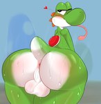 absurd_res anthro anus backsack balls birbmabe blush blush_lines bodily_fluids butt genitals green_body heart_symbol hi_res looking_back male mario_bros nintendo non-mammal_balls one_eye_closed raised_tail red_shell scut_tail shell short_tail solo sweat sweaty_balls sweaty_body sweaty_butt sweaty_genitalia tail tail_anus tongue tongue_out white_body wink yoshi