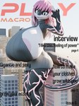 3d_(artwork) absurd_res anthro big_breasts blender_(artwork) breasts city clothing cover digital_media_(artwork) female fictional_magazine_cover hair haolde hi_res huge_breasts looking_at_viewer macro magazine_cover meme meme_clothing nadege_(lunhaadviin) nipples pink_hair pink_nipples reptile scalie snake solo sweater topwear virgin_killer_sweater