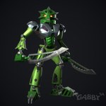 1:1 3d_(artwork) armor better_version_at_paywall biomechanical bionicle blender_(artwork) digital_media_(artwork) gabby94 glowing glowing_eyes gradient_background green_body hi_res humanoid lego lewa looking_at_viewer machine male mask melee_weapon not_furry red_eyes robot robot_humanoid silver_body simple_background solo sword toa weapon