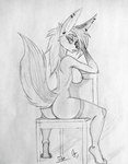 absurd_res anthro big_breasts breasts canid canine canis chair ear_piercing ear_ring facial_piercing female fur furniture graphite_(artwork) hi_res jackal jada_(omgawd) mammal monochrome nipples nose_piercing nude omgawd paws pencil_(artwork) piercing pinup pose ring_piercing sketch solo traditional_media_(artwork)