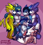 absurd_res alex_the_demon_veemon anal anal_orgasm anal_penetration anthro balls bandai_namco bandanna black_sclera blue_body blue_eyes blue_fur blue_scales blue_skin bodily_fluids bukkake canid canine canis chest_tuft claws cum cum_in_mouth cum_inside cum_on_face cum_while_penetrated digimon digimon_(species) domestic_dog dracky_the_gaomon dragon ejaculation fur gammamon gangbang gaomon genital_fluids genitals group group_sex gumdramon hands-free hi_res horn jester_the_gumdramon joshua_blueflame kerchief knot lion_the_pulsemon male male/male mammal mythological_creature mythological_scalie mythology oral orgasm orgy penetration penis pulsemon scales scalie scar sex tail teeth tuft veemon vergil_the_gammamon white_body white_fur white_scales yellow_body yellow_scales yoshio_hiroshi