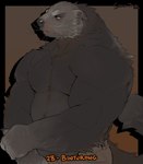 2023 anthro biceps binturong bottomwear brown_body brown_fur chest_tuft clothed clothing digital_media_(artwork) fur hi_res male mammal muscular muscular_anthro muscular_male nipples pants pecs pose slightly_chubby solo tail timdoodles topless tuft viverrid vivverid werebinturong werecreature werevivverid whiskers