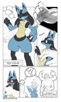 ambiguous_gender anthro big_hand blush comic english_text flustered gardevoir generation_1_pokemon generation_3_pokemon generation_4_pokemon group hand_between_legs hi_res looking_back luca_(sincastermon) lucario machamp nintendo partially_colored pokemon pokemon_(species) question_mark shocked sincastermon size_difference surprise text thought_bubble