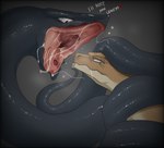 black_body bodily_fluids coiling dinosaur duo female female_prey feral feral_pred feral_prey hi_res imminent_vore male male_pred open_mouth prehistoric_species red_eyes reptile restrained saliva saliva_string scalie snake softceiling tan_body theropod unwilling_prey vore