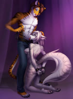 2d_animation 5_fingers amarihel animated anthro bottomwear bound breasts canid canine clothed clothed/nude clothed_male clothing collar digital_media_(artwork) dominant dominant_male duo eye_contact felid female fingers fox fur grey_eyes hair hands_tied hi_res kneeling licking long_tail looking_at_another male male/female mammal michael_tenebris_(wyverex) motion_tweening multicolored_body multicolored_fur no_sound nude pantherine pants pink_nose sagittarii short_playtime sitting smile spots standing submissive submissive_female swift_(sagittarii) tail tiger tongue tongue_out webm white_body white_fur white_hair