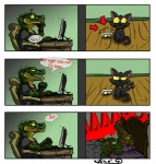 Rating: s
ID: 33519
Date: 2009-06-13 08:42:26 -0400
Status: active
Score: 16
aaaaaaaaaaa alligator alligatorid animal_noises anthro base_three_layout bed bowl comic computer container contextual_arrow crocodilian dialogue digital_media_(artwork) directional_arrow domestic_cat domestic_pet duo_focus electronics english_text escaping_text felid feline felis feral furniture furries_with_pets grid_layout group humor jesie jesie_(character) male mammal neko! pet_bowl reptile scalie six_frame_grid six_frame_image species_in_dialogue speech_bubble tail text three_row_layout wide_arrow post #33519