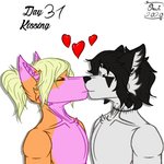 1:1 absurd_res anthro blush canid canine catrot digital_media_(artwork) domestic_cat duo english_text eyes_closed felid feline felis fox fur hair heart_symbol hi_res kissing male male/male mammal nude omi_slidefur omithefox simple_background smile text white_background white_body white_fur