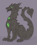 claws collar dragon gem green_eyes grey_body hi_res jewish_mythology long_tail mythological_creature mythological_golem mythological_scalie mythology open_mouth scalie solo symrea tail wingless_dragon