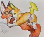 absurd_res animal_genitalia animal_pussy anus bedroom_eyes butt canid canine canine_genitalia canine_pussy colored_pencil_(artwork) duo eevee_k feet female female/female feral feral_on_feral fluffy foot_focus generation_8_pokemon genitals green_eyes hi_res looking_at_viewer mammal narrowed_eyes nickit nintendo open_mouth pawpads paws pokemon pokemon_(species) presenting presenting_anus presenting_hindquarters presenting_pussy pussy seductive smile smiling_at_viewer soles toes traditional_media_(artwork) yamper yellow_eyes