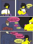 3:4 anthro big_breasts black_hair breasts caviid clothing comic costume duo female guinea_pig hair halloween hi_res holidays huge_breasts kuge male mammal mask nipples piku_(kuge) purple_nipples rodent scalie spanish_text text undressing yellow_body