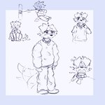 2024 ambiguous_gender anthro black_line_art blep blue_border bodily_fluids border bottomwear canid canine canis cheek_tuft click closed_smile clothed clothing collar crouching digital_media_(artwork) disembodied_hand domestic_dog duo eyebrows facial_tuft fingers floppy_ears fully_clothed happy hi_res leash leashed_collar leashed_to_pole male mammal mouth_closed multiple_images one_eye_closed pants screaming shirt simple_background sketch_page smile snout solo_focus standing sweat sweatdrop tail tail_motion tailwag tongue tongue_out topwear tuft white_background winterfrost_(artist) winterfrost_(winterfrost)