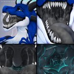 1:1 ambiguous_gender anthro black_horn black_sclera blue_body bodily_fluids comic dragon drooling frill_(anatomy) glistening glistening_eyes grey_insides grey_tongue head_crest head_frill hi_res horn internal internal_corridor licking licking_lips licking_own_lips looking_at_viewer mouth_shot mythological_creature mythological_scalie mythology open_mouth prey_pov pupils saliva saliva_on_tongue saliva_string santanahoffman scalie slit_pupils solo tongue unseen_prey uvula vore white_body white_eyes